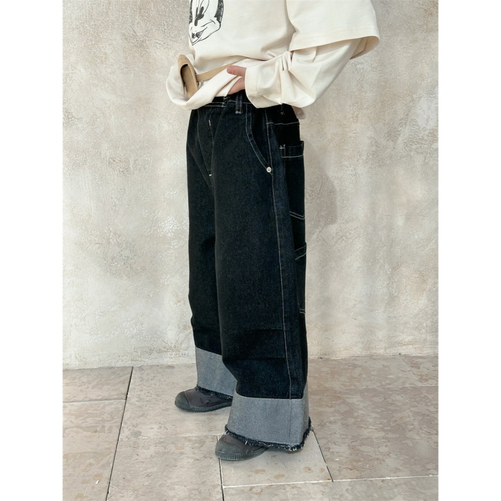 直筒拼接牛仔褲S502213-細節圖5