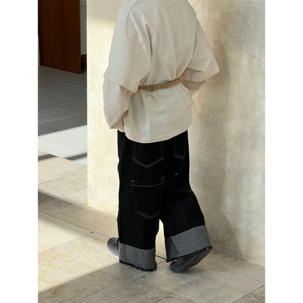 直筒拼接牛仔褲S502213-細節圖8