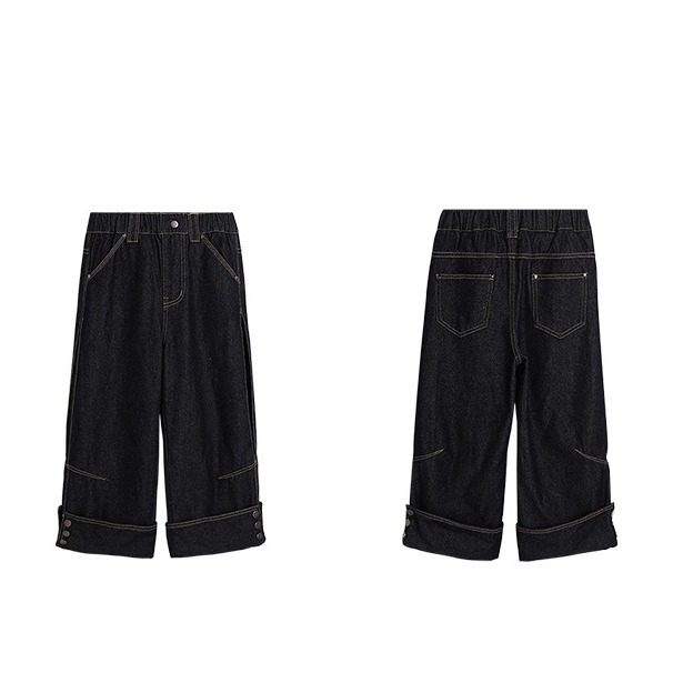 復古水洗翻折設計長褲S503127-細節圖3