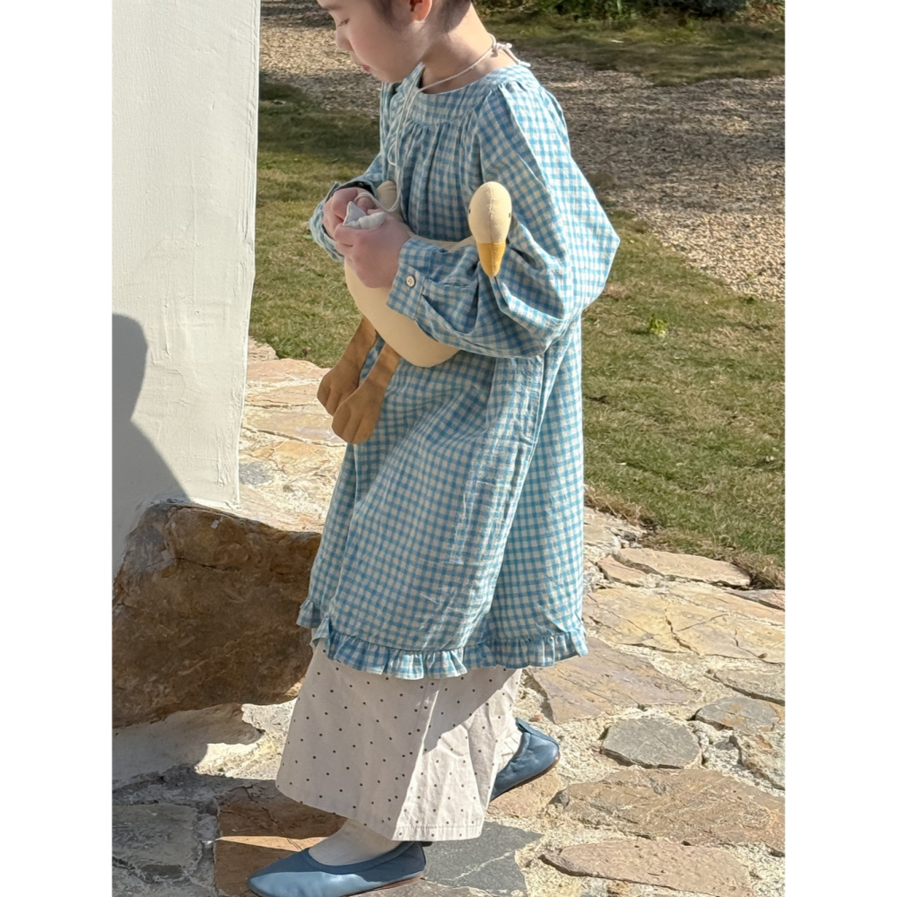 藍色花邊格子連衣裙S503202-細節圖2