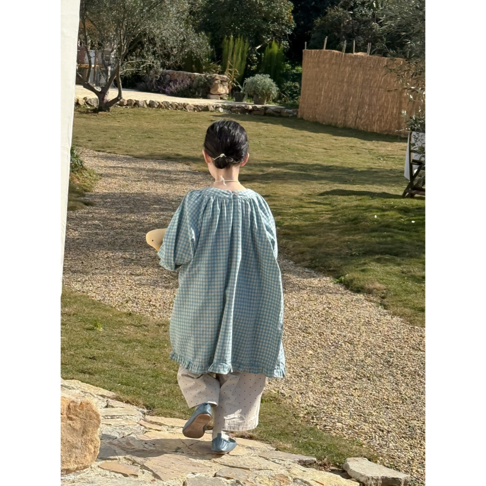 藍色花邊格子連衣裙S503202-細節圖3