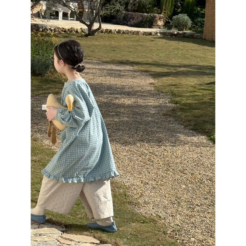 藍色花邊格子連衣裙S503202-細節圖4