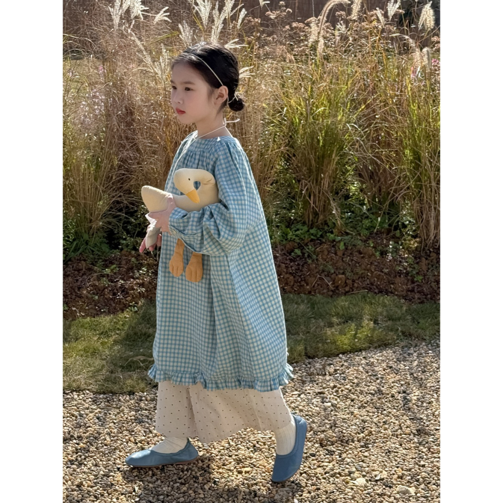 藍色花邊格子連衣裙S503202-細節圖5