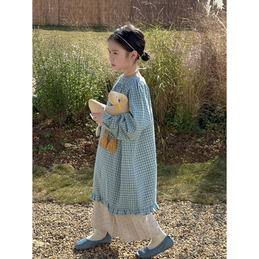 藍色花邊格子連衣裙S503202-細節圖6