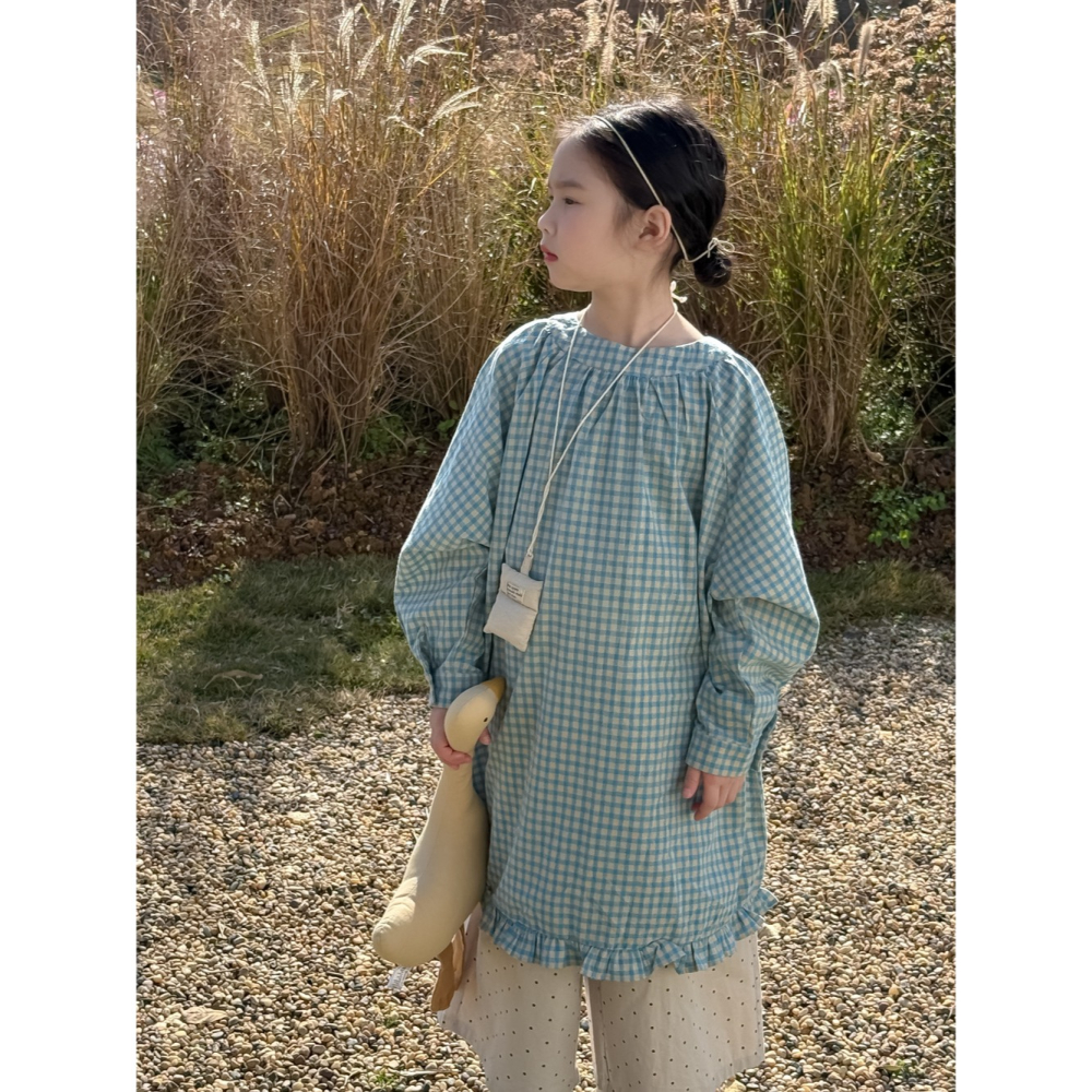 藍色花邊格子連衣裙S503202-細節圖8