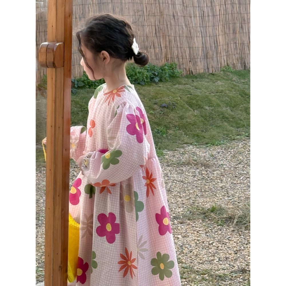 小格子大花連衣裙S503209-細節圖2