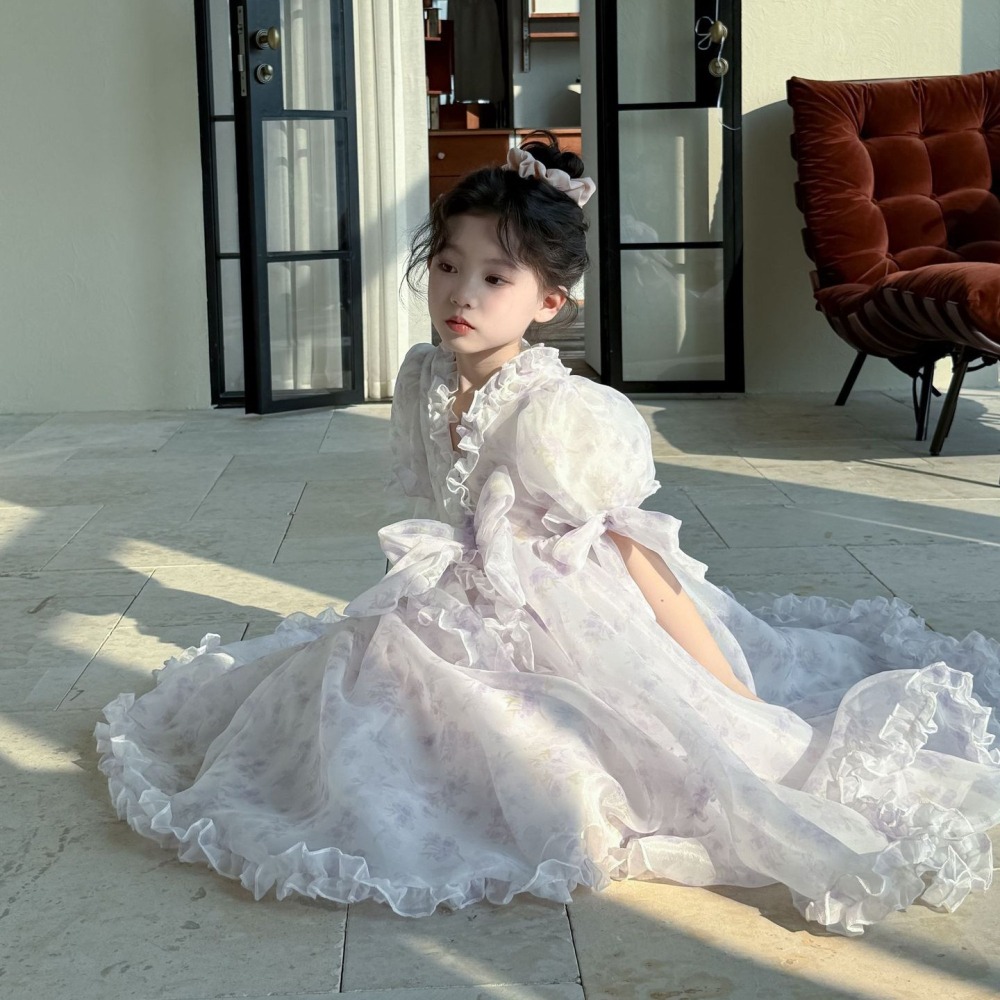 親子V領碎花連衣紗裙S503221-細節圖2