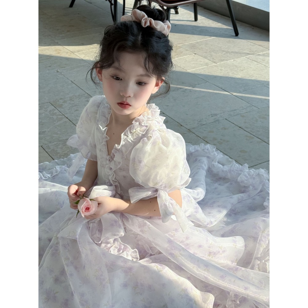 親子V領碎花連衣紗裙S503221-細節圖3