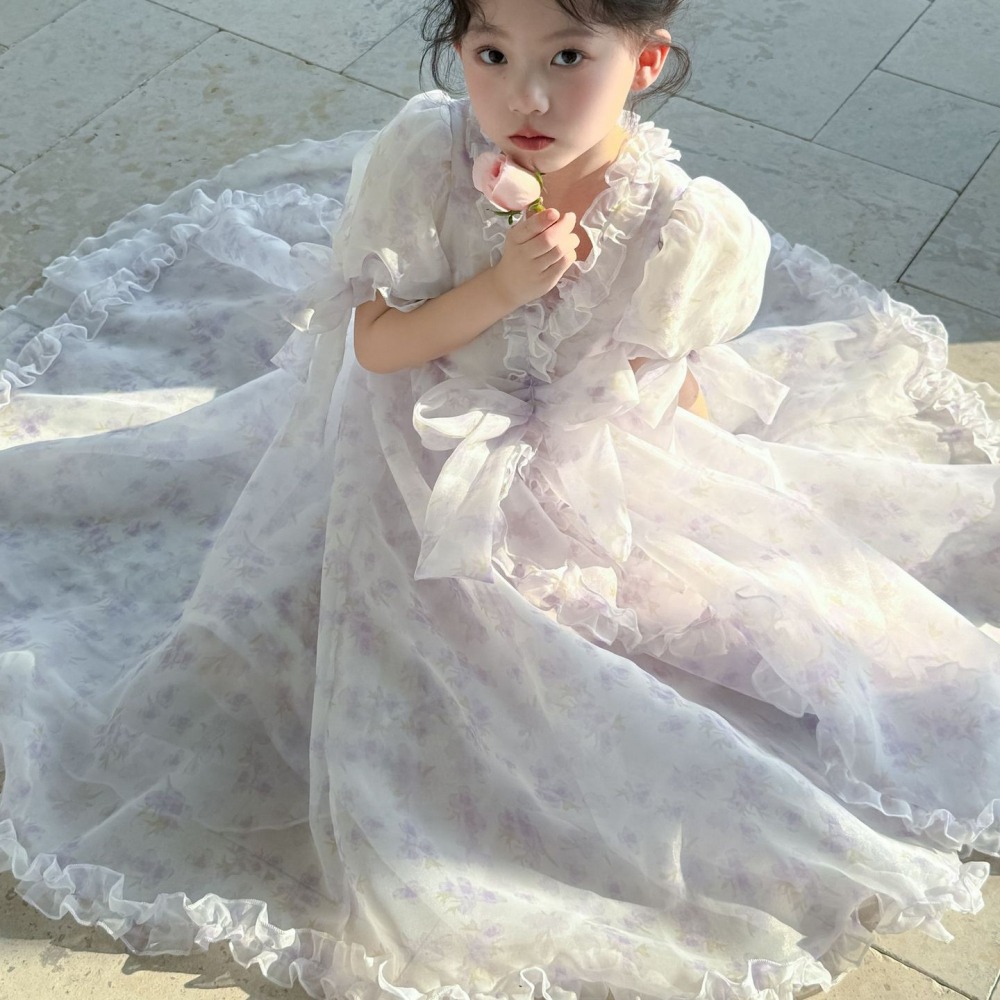 親子V領碎花連衣紗裙S503221-細節圖4