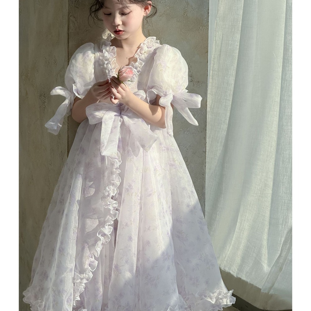 親子V領碎花連衣紗裙S503221-細節圖5