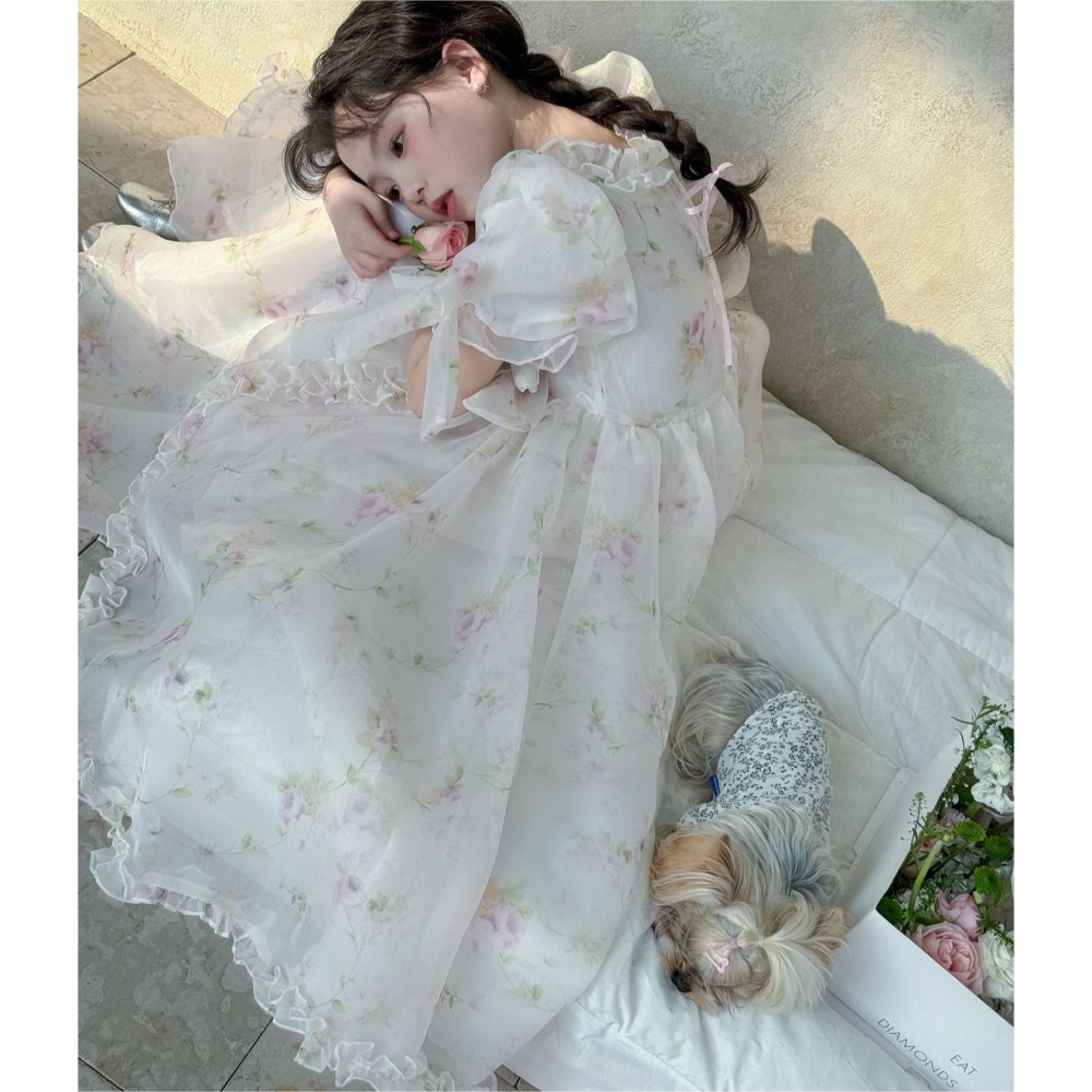 親子V領碎花連衣紗裙S503221-細節圖7