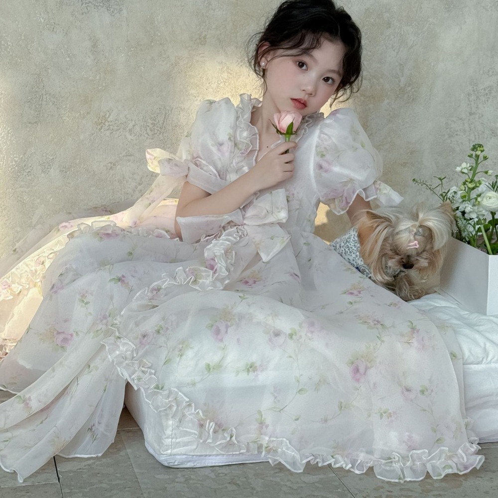 親子V領碎花連衣紗裙S503221-細節圖8