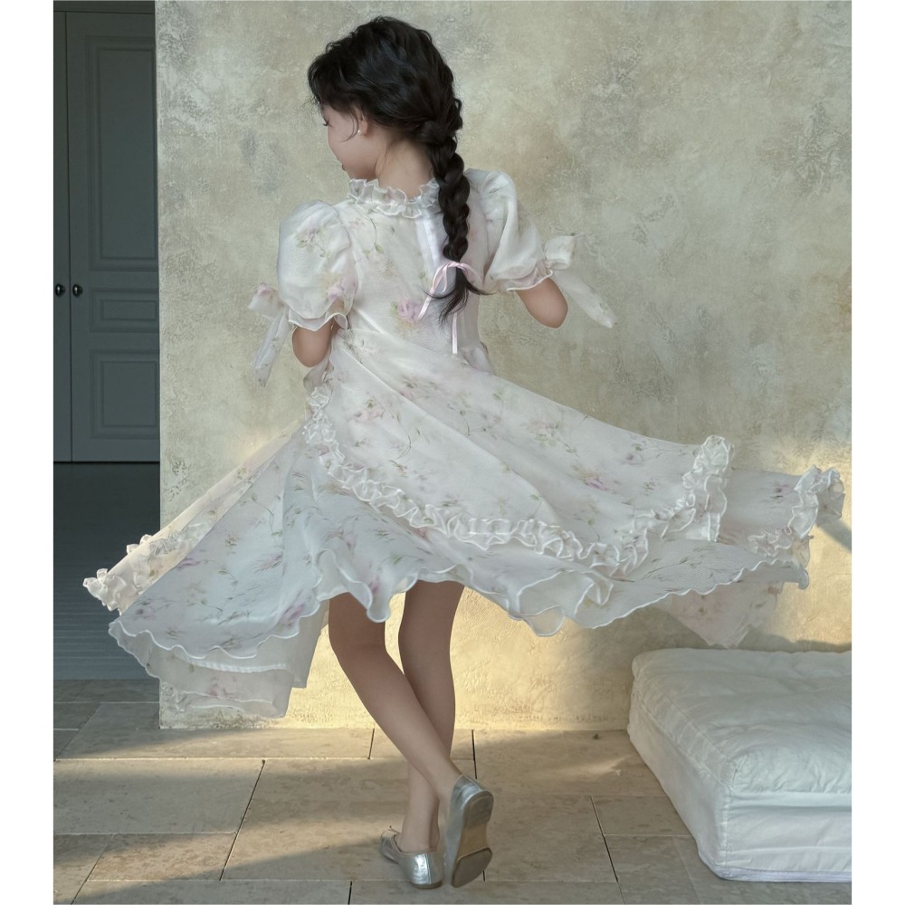 親子V領碎花連衣紗裙S503221-細節圖9