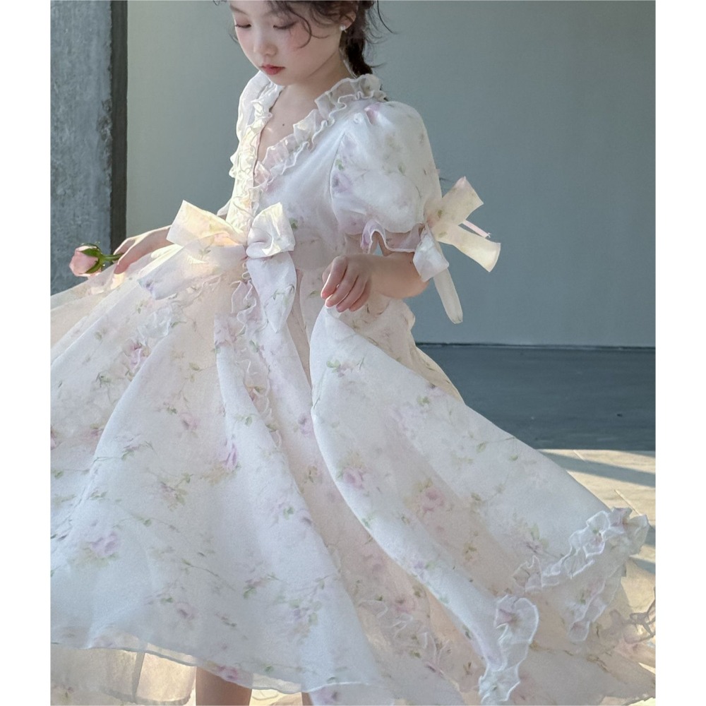 親子V領碎花連衣紗裙S503221-細節圖10