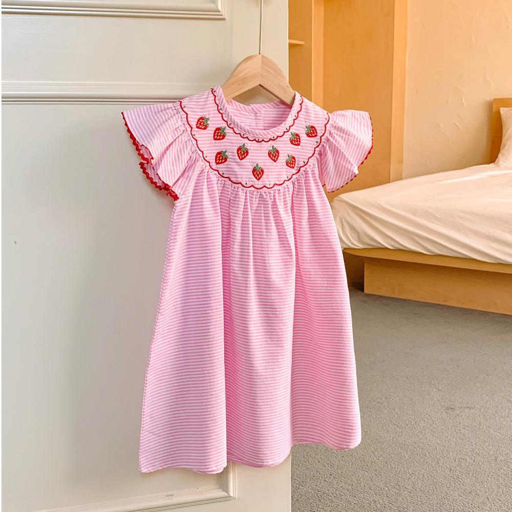 草莓刺繡條紋連衣裙S504130-細節圖2