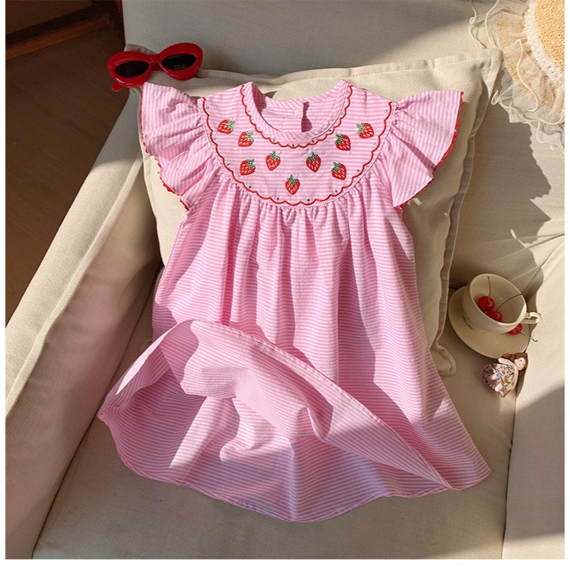 草莓刺繡條紋連衣裙S504130-細節圖5