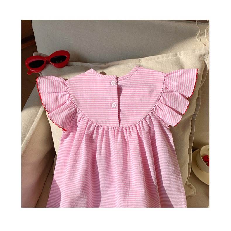 草莓刺繡條紋連衣裙S504130-細節圖7