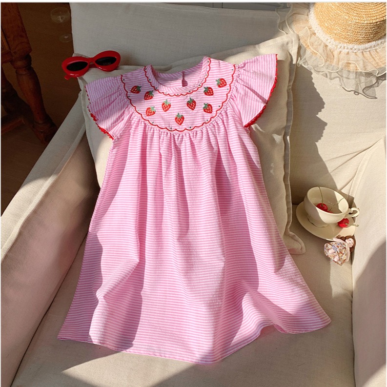 草莓刺繡條紋連衣裙S504130-細節圖8