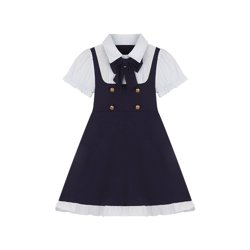 親子-學院風假兩件蝴蝶結連衣裙S507221-細節圖5