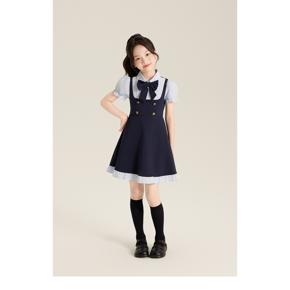 親子-學院風假兩件蝴蝶結連衣裙S507221-細節圖6