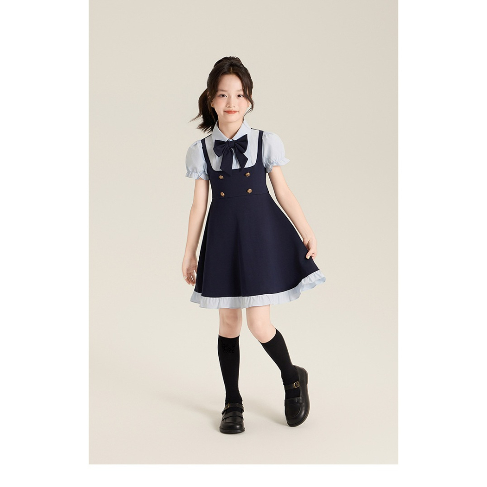 親子-學院風假兩件蝴蝶結連衣裙S507221-細節圖7