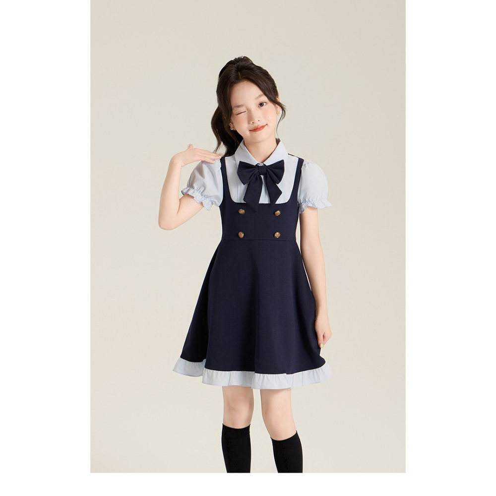 親子-學院風假兩件蝴蝶結連衣裙S507221-細節圖8