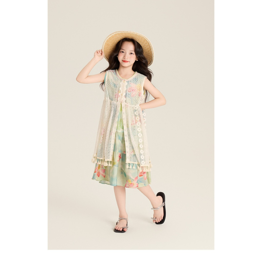 親子-鏤空罩衫碎花連衣裙S507416-細節圖5
