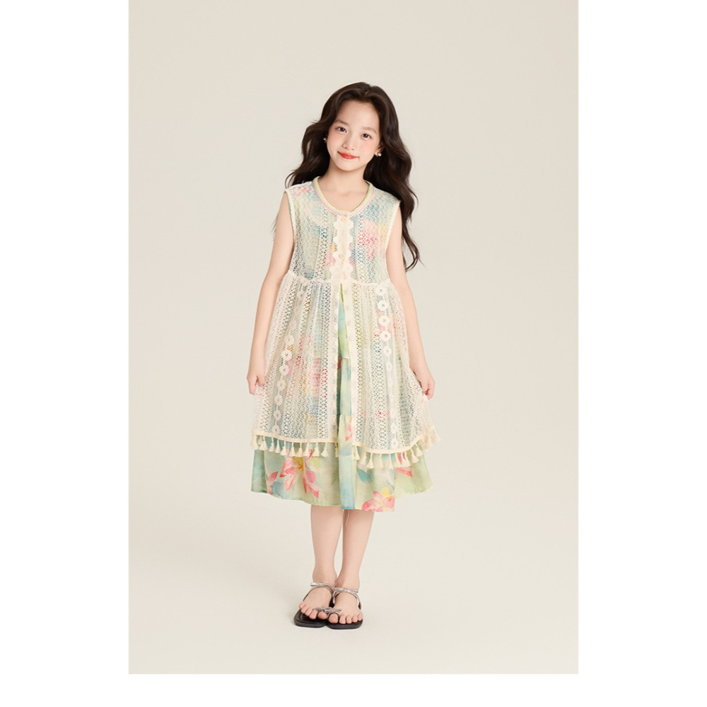 親子-鏤空罩衫碎花連衣裙S507416-細節圖6