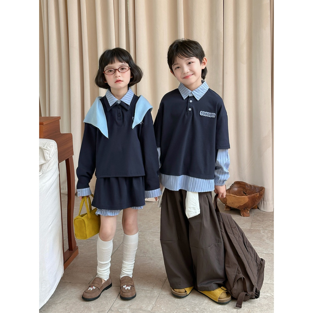 條紋撞色翻領上衣S508218-細節圖2