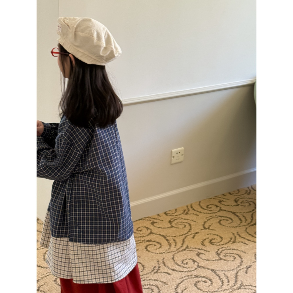 拼色格子寬鬆襯衫S508324-細節圖2