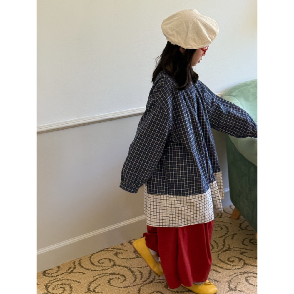 拼色格子寬鬆襯衫S508324-細節圖3