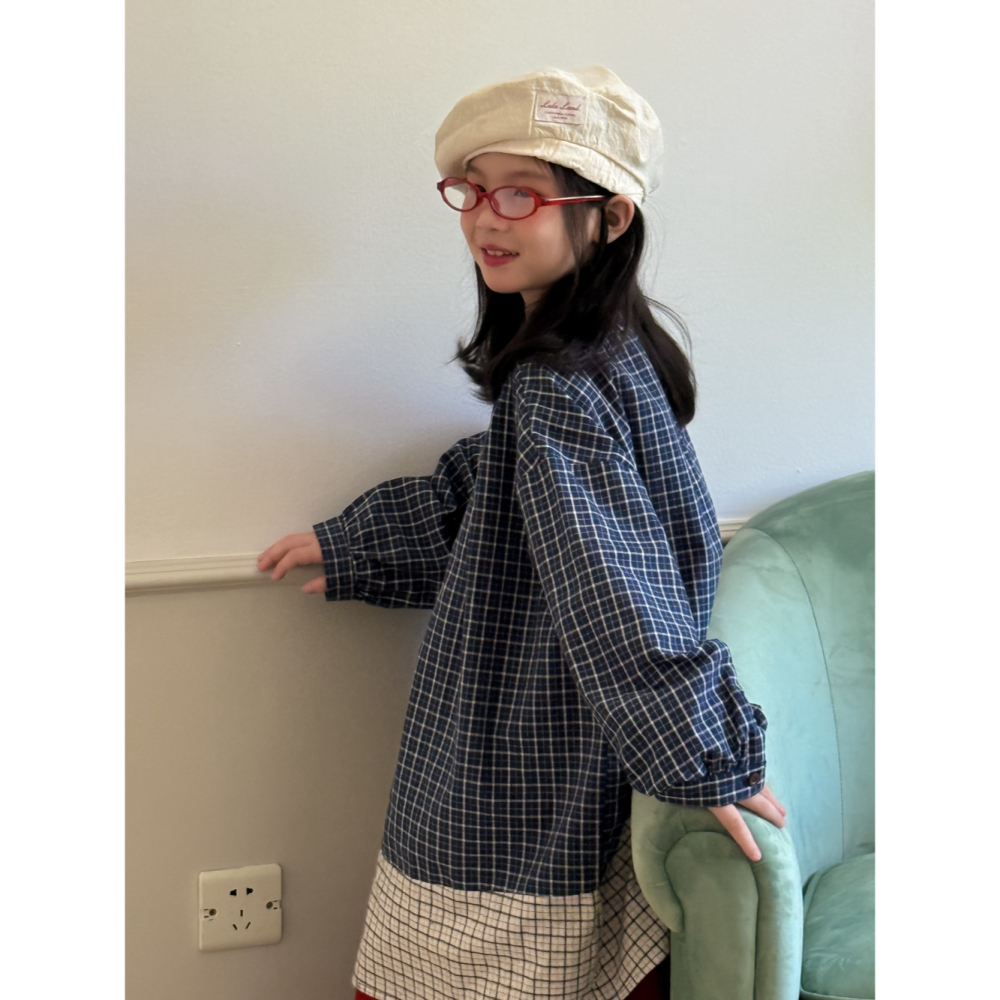 拼色格子寬鬆襯衫S508324-細節圖4