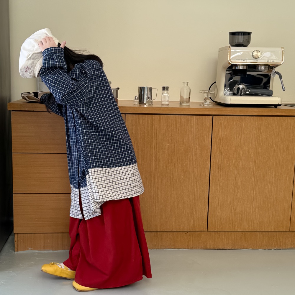 拼色格子寬鬆襯衫S508324-細節圖7