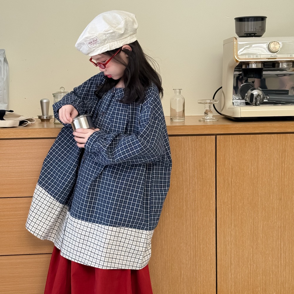 拼色格子寬鬆襯衫S508324-細節圖9