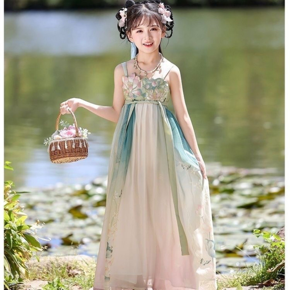 水墨刺繡荷花漢服S509328-細節圖3