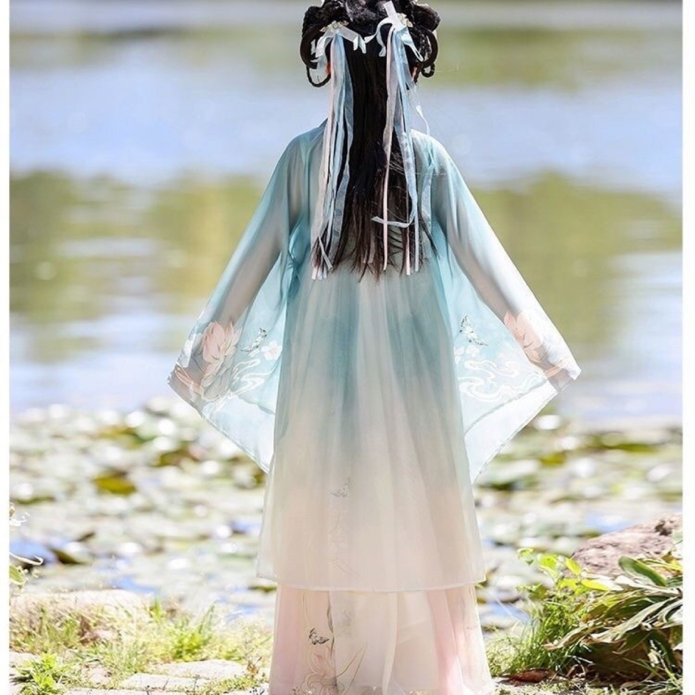 水墨刺繡荷花漢服S509328-細節圖4