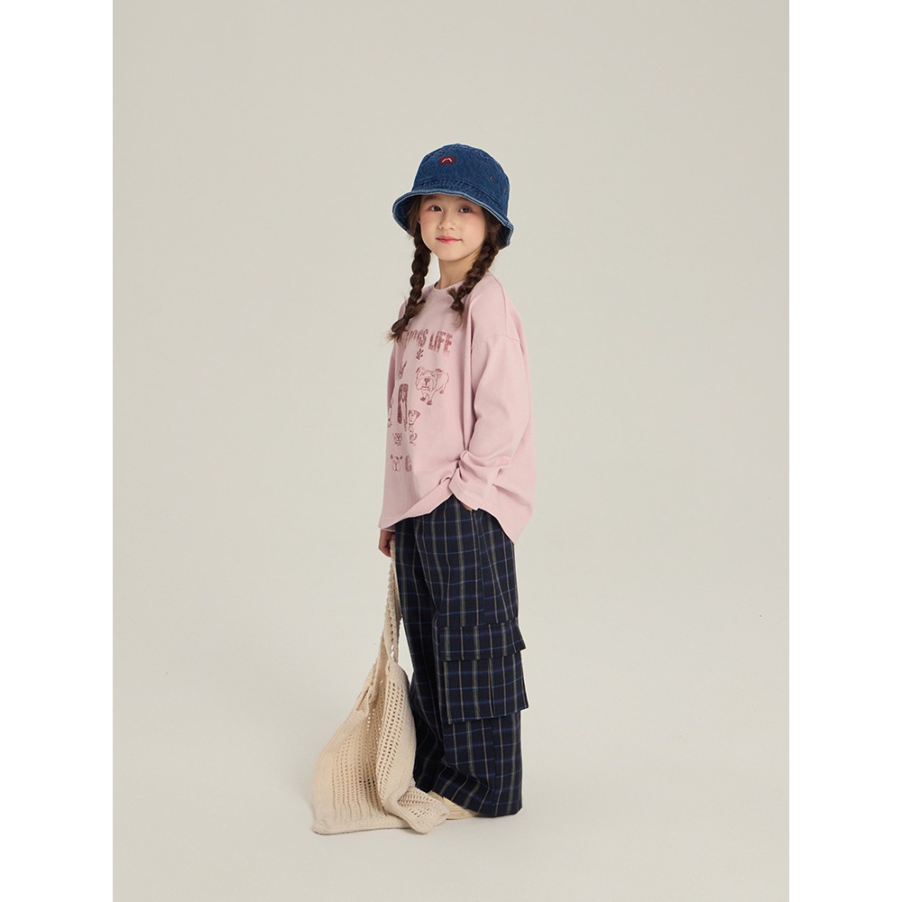 格子口袋工裝闊腿褲S509404-細節圖2