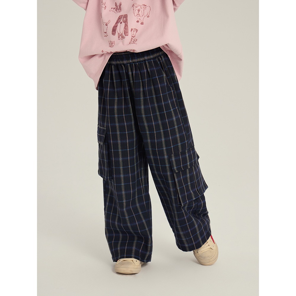 格子口袋工裝闊腿褲S509404-細節圖4