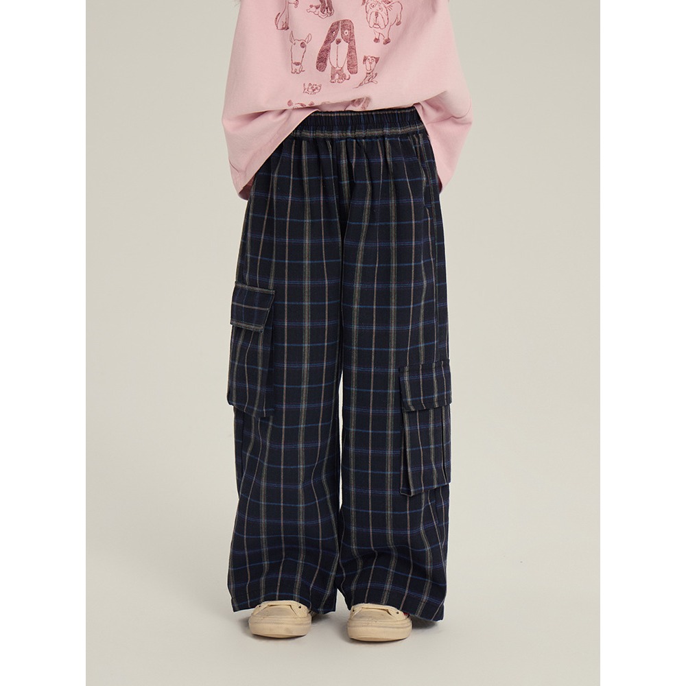 格子口袋工裝闊腿褲S509404-細節圖5