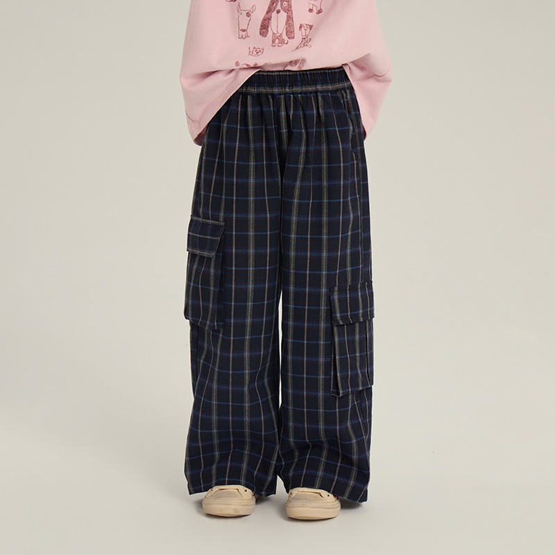 格子口袋工裝闊腿褲S509404-細節圖6