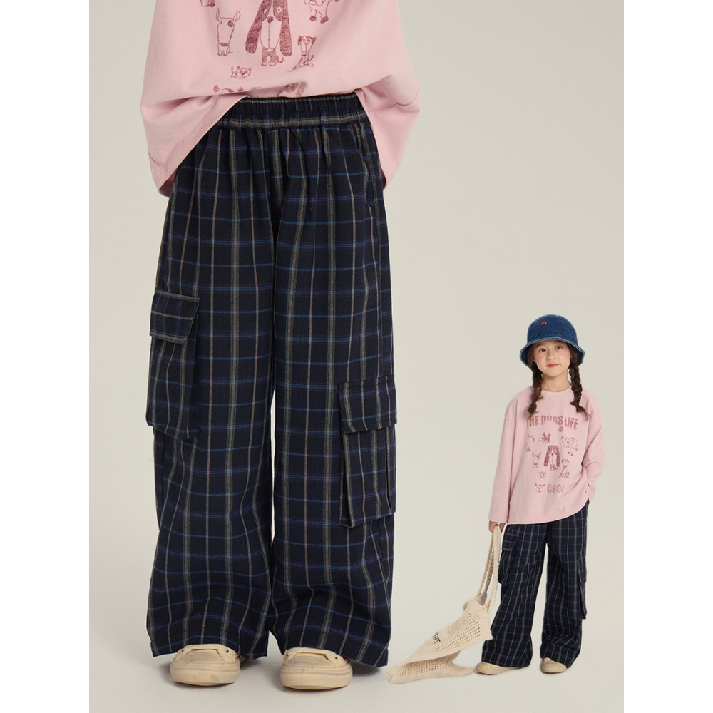 格子口袋工裝闊腿褲S509404-細節圖8