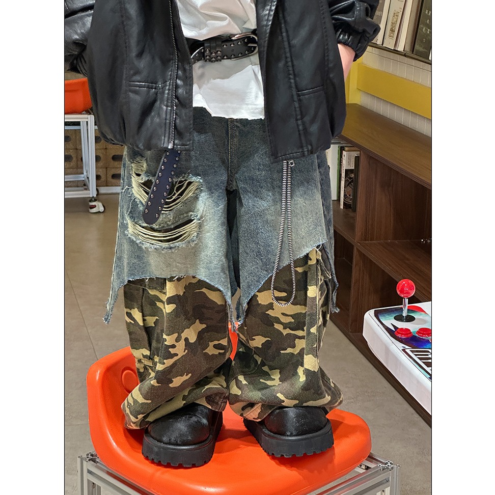 牛仔拼接假兩件長褲S509417-細節圖4