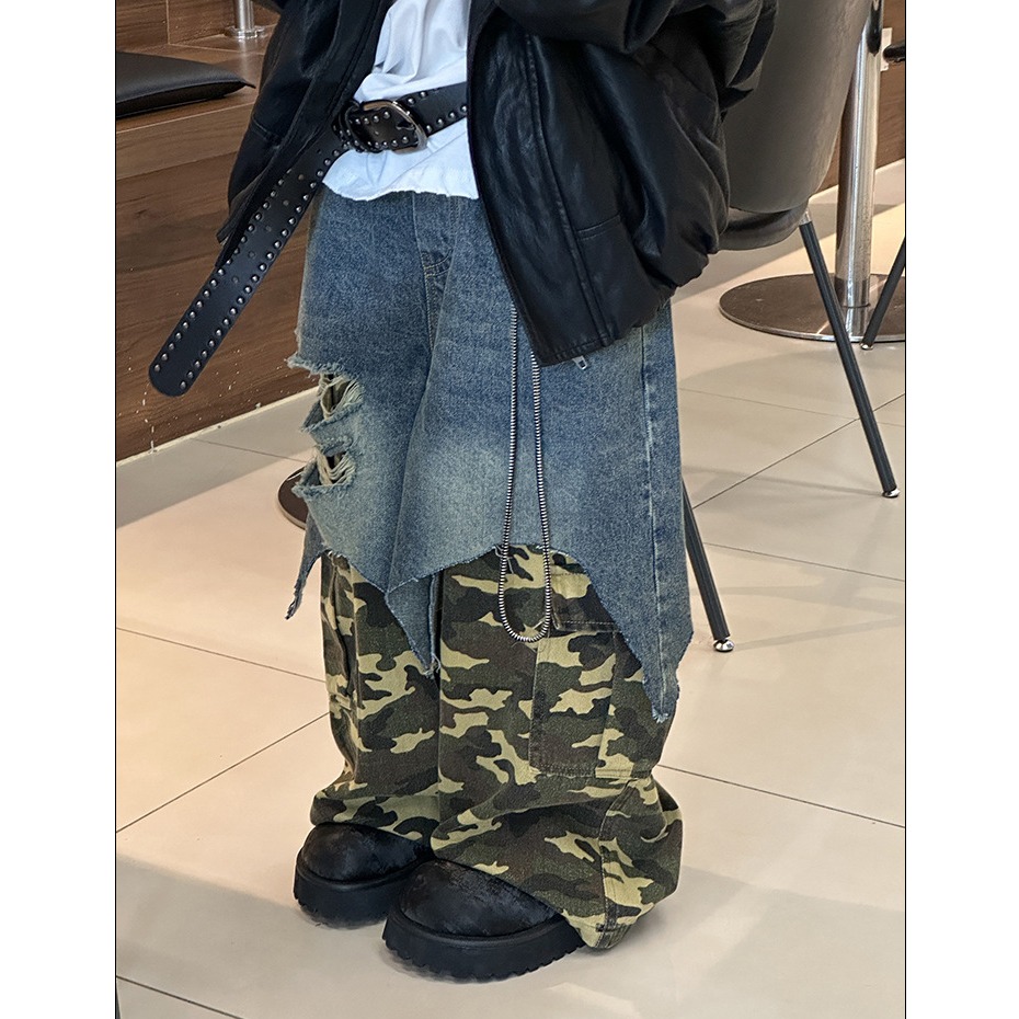 牛仔拼接假兩件長褲S509417-細節圖5