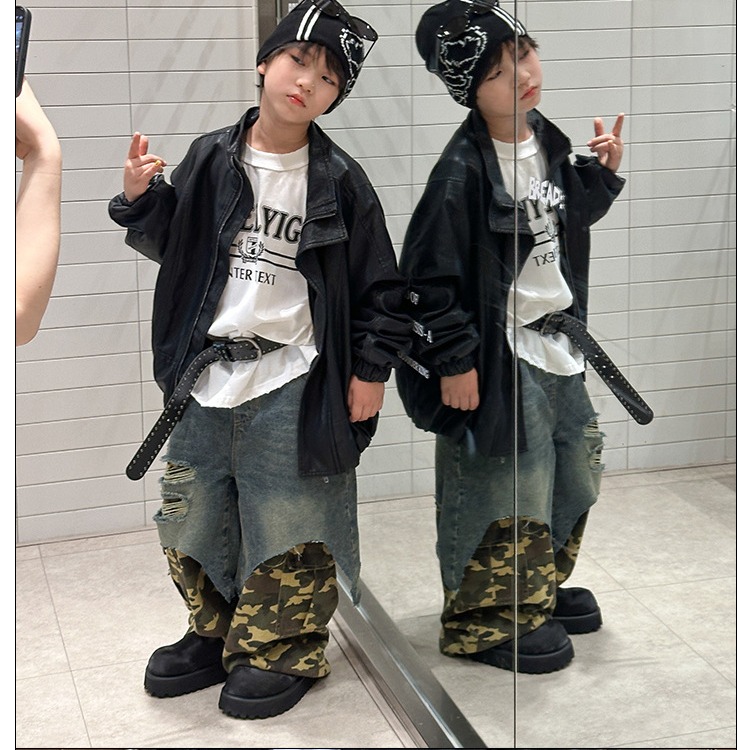 牛仔拼接假兩件長褲S509417-細節圖6