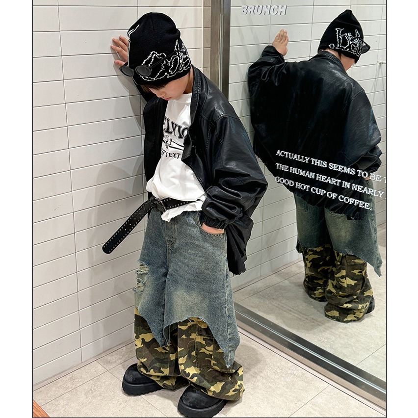 牛仔拼接假兩件長褲S509417-細節圖7