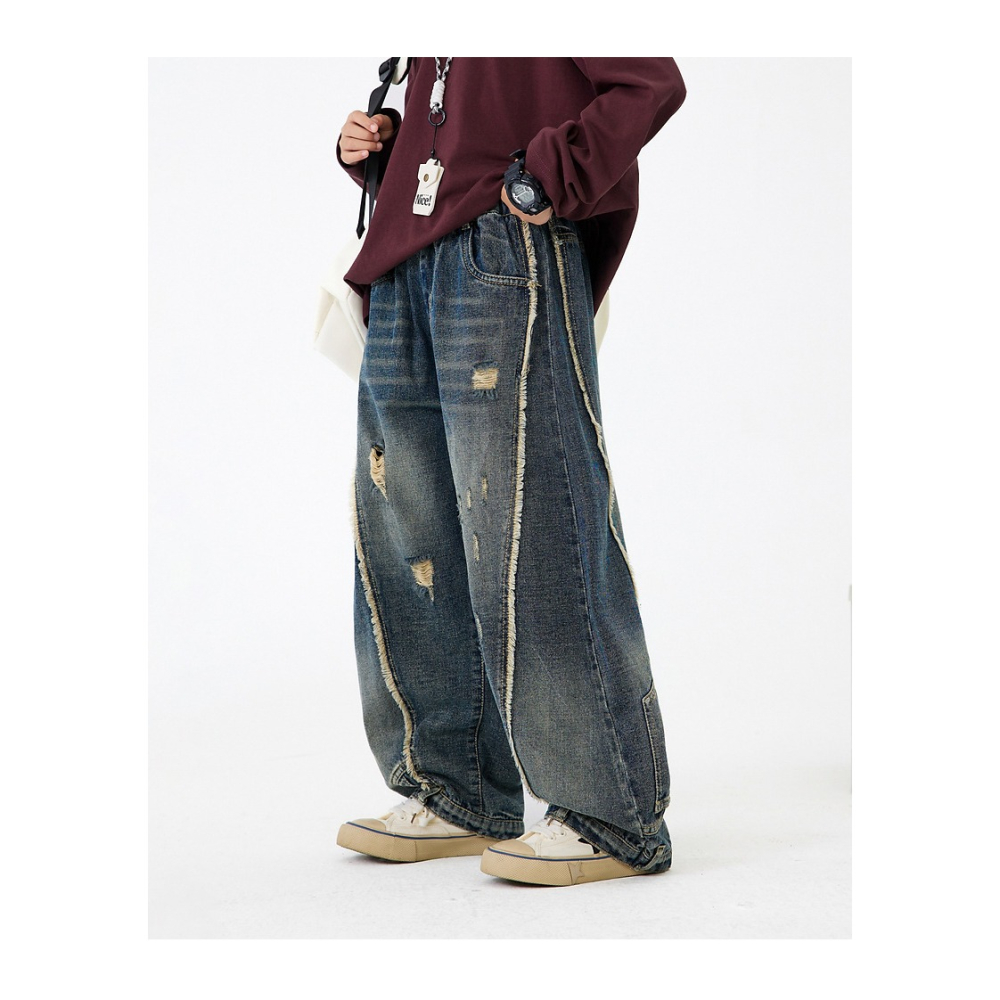 闊腿破洞牛仔褲S509418-細節圖4