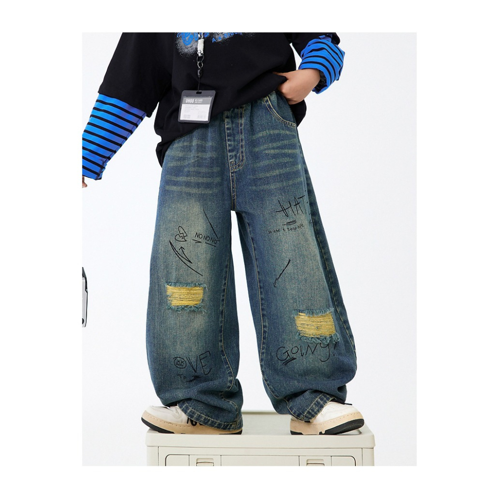塗鴉破洞牛仔褲S509419-細節圖3