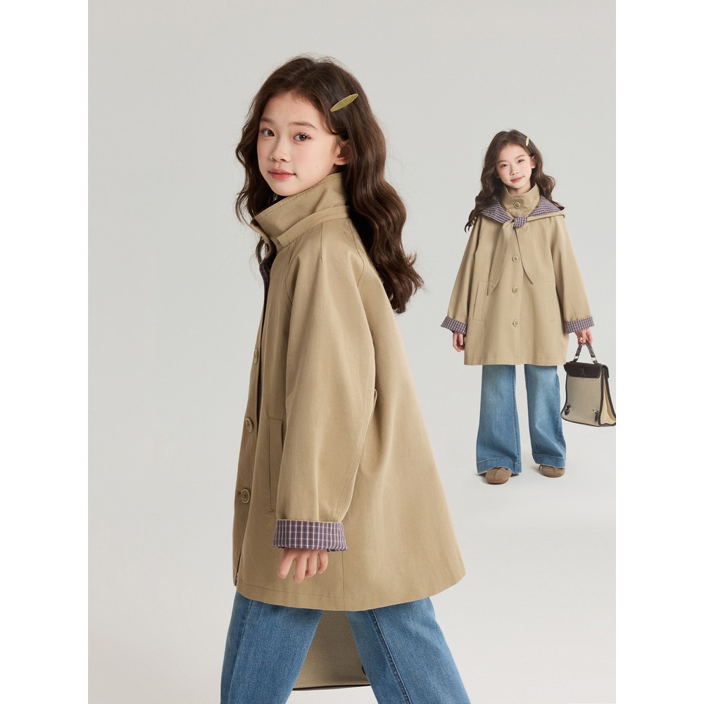 親子-復古英倫撞色格紋風衣S602101-細節圖2