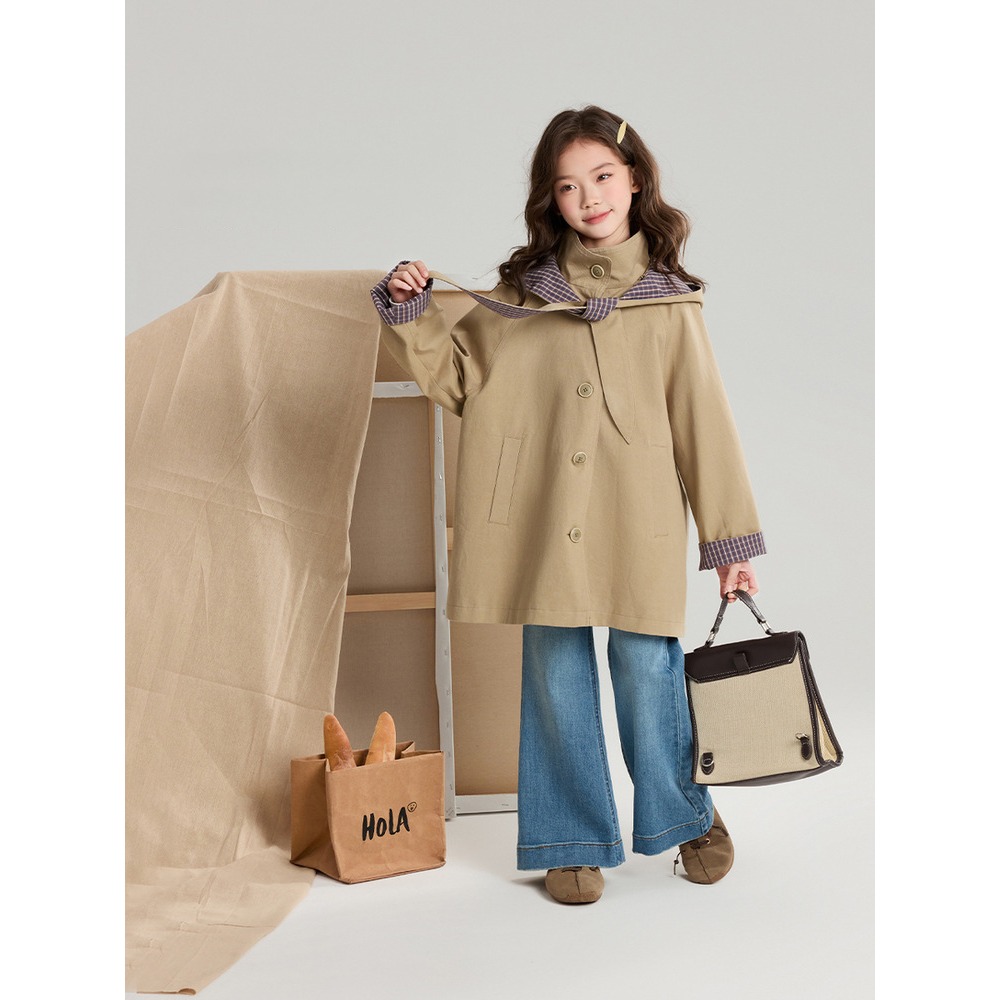 親子-復古英倫撞色格紋風衣S602101-細節圖3