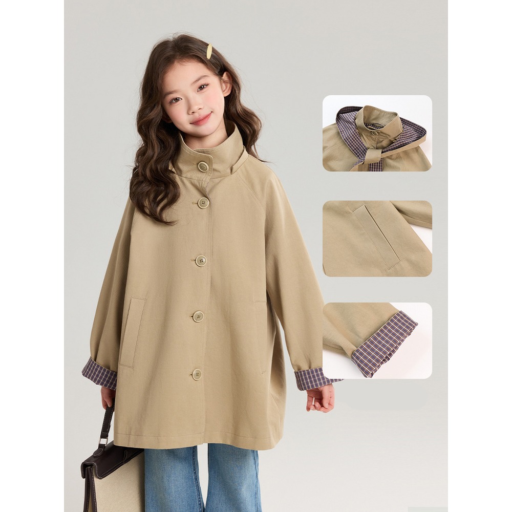 親子-復古英倫撞色格紋風衣S602101-細節圖4